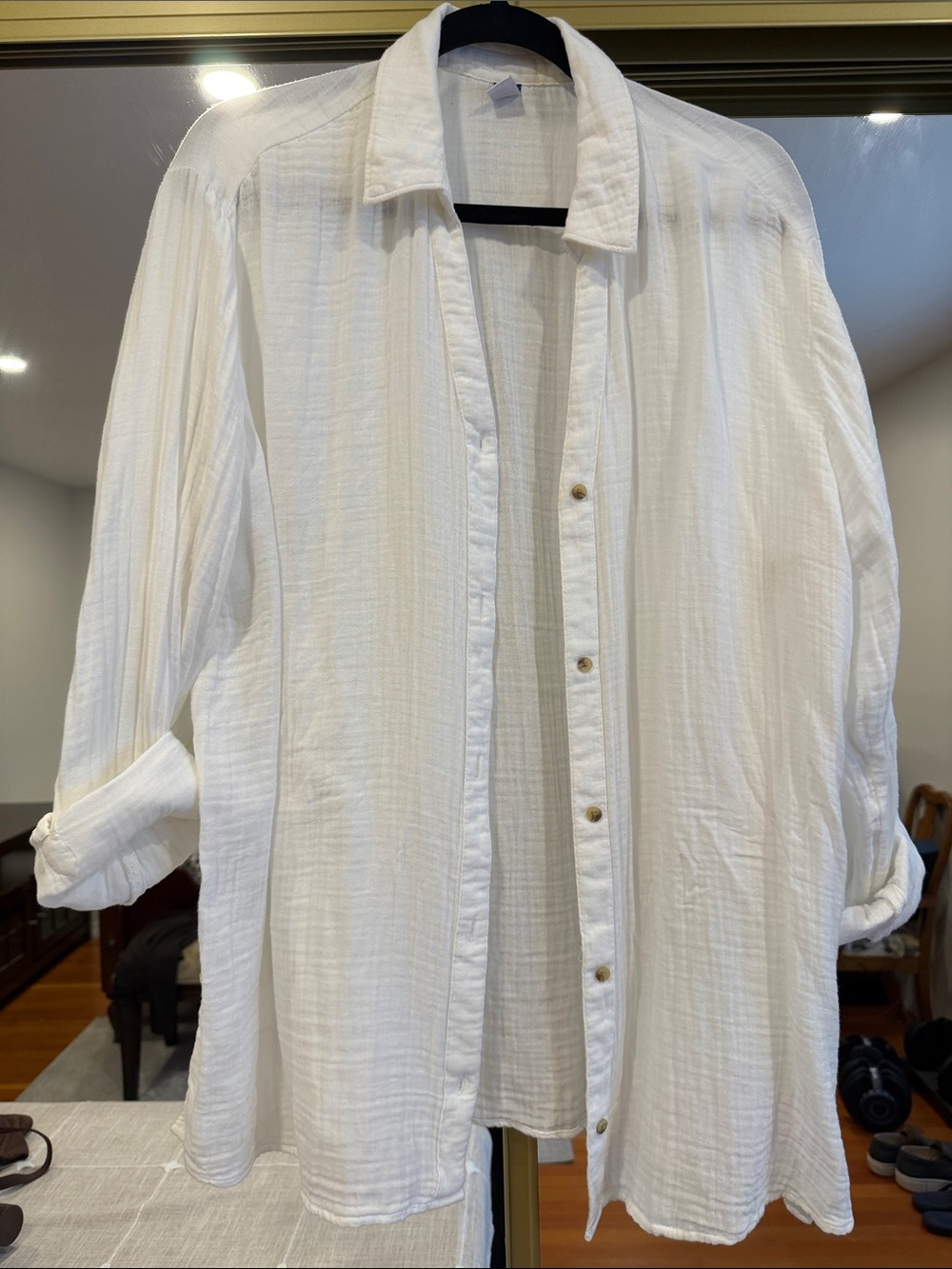 Old Navy White Lightweight Crinkle Gauze Button-Front Shirt L Tall